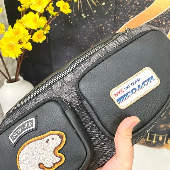 Coach Sprint Belt Bag In Signature Jacquard With Ski Patches Bags